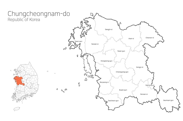 Mapa del área local de Corea del Sur Chungcheongnamdo