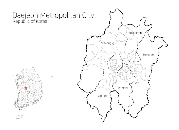 Vector mapa del área local de corea del sur daejeon