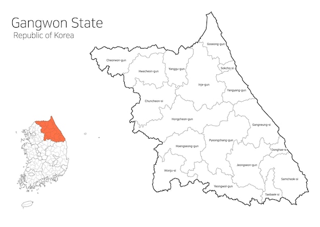 Mapa del área local de Corea del Sur gangwondo