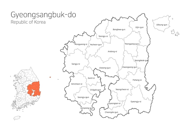 Vector mapa del área local de corea del sur gyeongsangbukdo