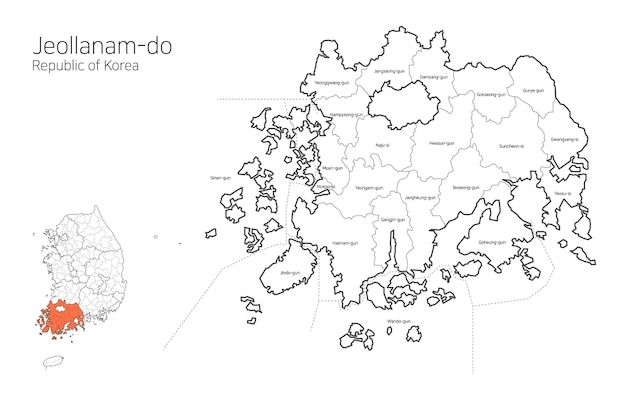 Mapa del área local de Corea del Sur Jeollanamdo