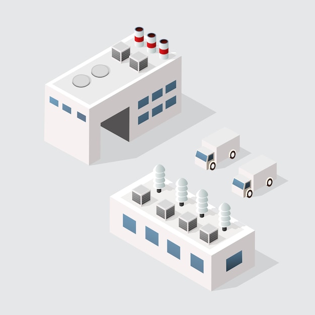 Mapa del área urbana de la ciudad Zona industrial de fábrica isométrica Ilustración 3D arquitectura calle de la ciudad con una gran cantidad de casas y rascacielos calles árboles y vehículos