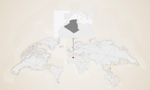 Mapa de argelia con países vecinos fijados en el mapa mundial