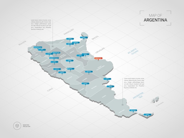 Mapa de argentina isométrico.