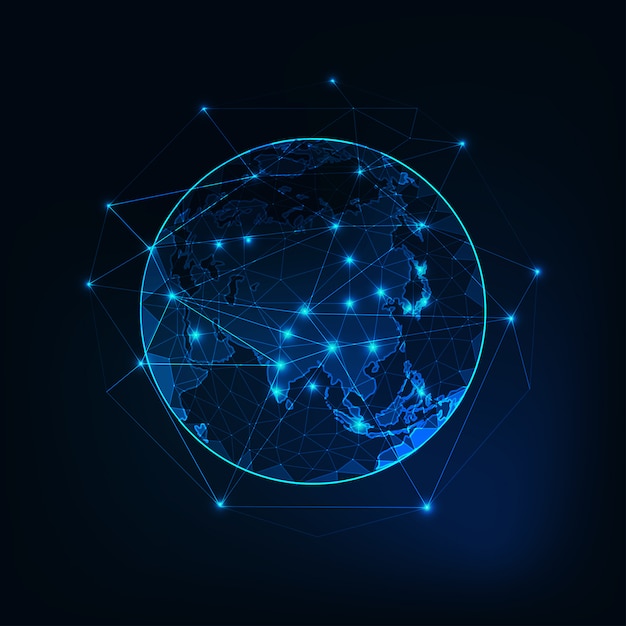 Vector mapa de asia continente contorno en el planeta tierra