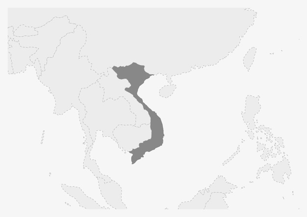 Mapa de asia con el mapa de vietnam resaltado