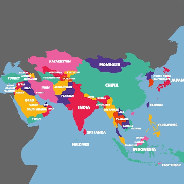 Mapa de asia con el nombre de los países