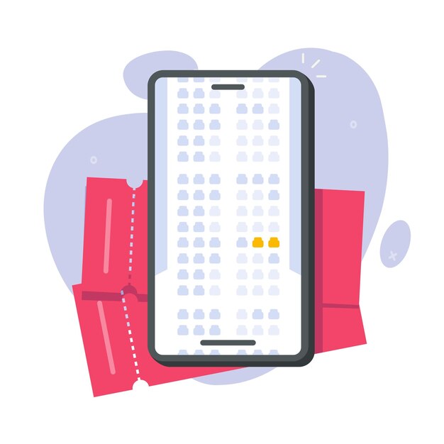 Vector mapa de asientos de avión, elija en línea a través de la aplicación de teléfono móvil o reservando boletos de avión