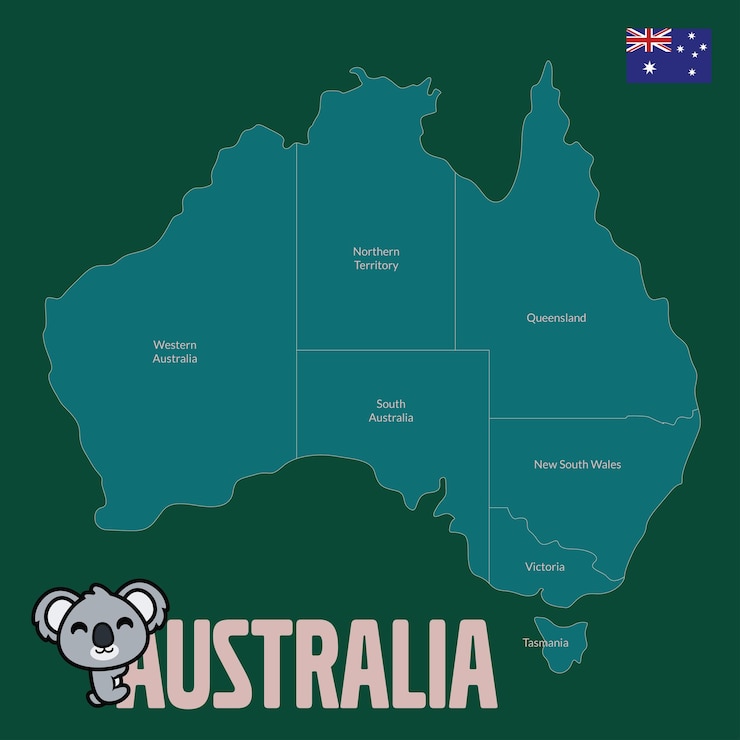 Mapa de Australia Bandera de Australia Mapa en verde