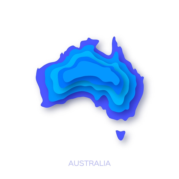 Mapa de Australia en estilo de corte de papel Mundo en capas azul Vector