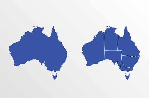 Un mapa de australia con las fronteras del país resaltadas en azul