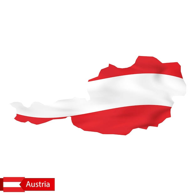 Mapa de Austria con la bandera ondeante de Austria