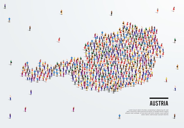 Mapa de Austria. Un gran grupo de personas se forman para crear una forma de Mapa de Austria. ilustración vectorial