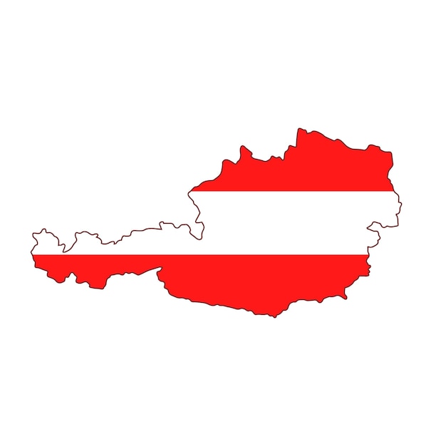 Mapa de Austria con icono de bandera sobre fondo blanco Ilustración vectorial