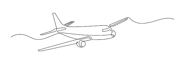 Vector mapa de aviones comerciales que vuelan por encima de la tierra en línea arte continuo de una sola línea línea editable