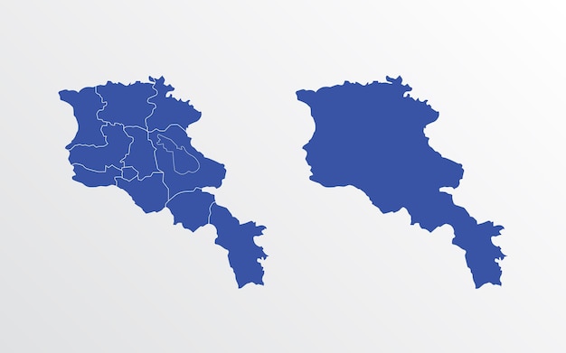 Mapa azul de Armenia con regiones