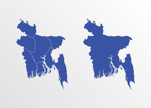 Mapa azul de Bangladesh con regiones