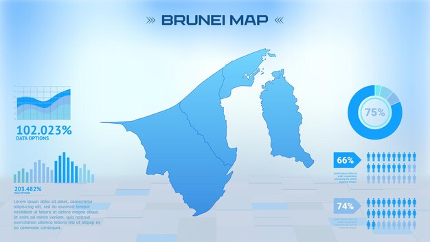 Mapa azul de Brunei Mapa con estados Ilustración vectorial del mapa infográfico político de Brunei