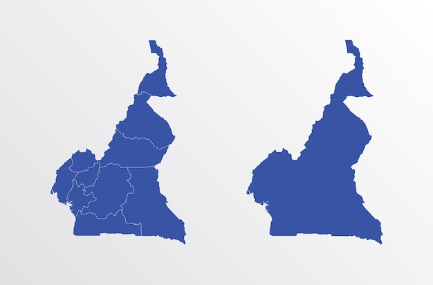 mapa azul de Camerún con regiones