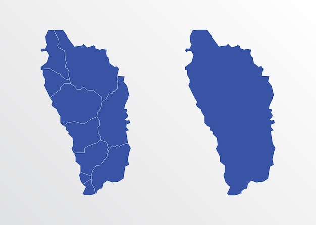 Mapa azul de dominica con regiones