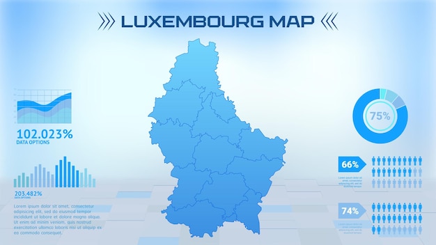 Mapa azul de Luxemburgo con Estados Ilustración vectorial del mapa infográfico político de Luxemburg