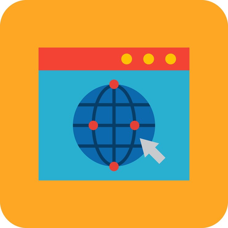 Vector un mapa azul y naranja de un mapa del mundo con un círculo azul en él