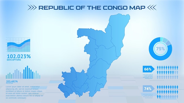 Mapa azul de la República del Congo con Estados República Política del Congo vector de mapa infográfico