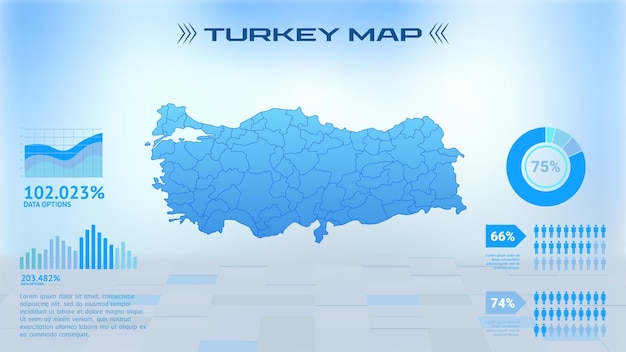 Mapa azul de Turquía con Estados Ilustración vectorial del mapa infográfico político de Turquía