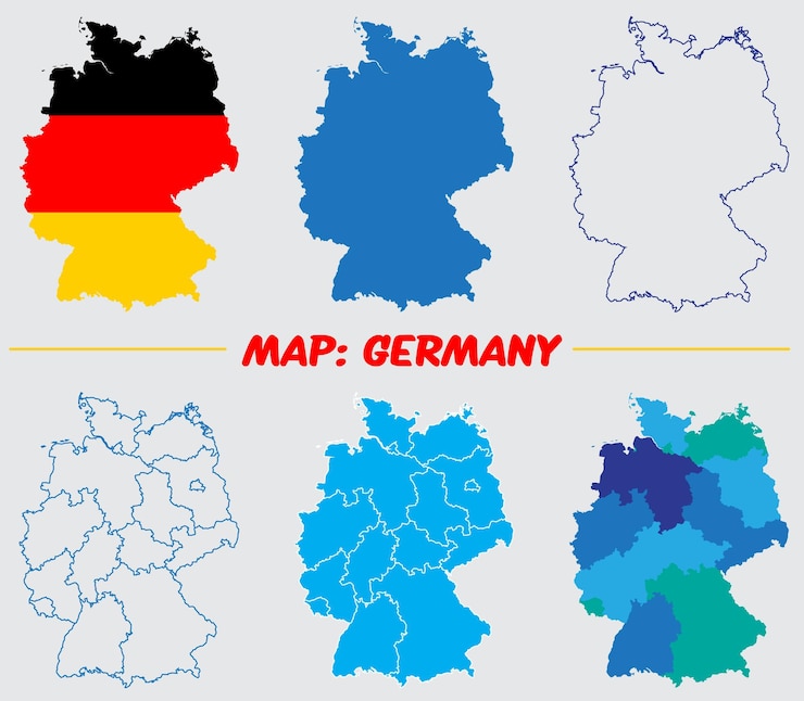Vector mapa azul vectorial detallado de alemania con divisiones administrativas en tierras y regiones del mapa