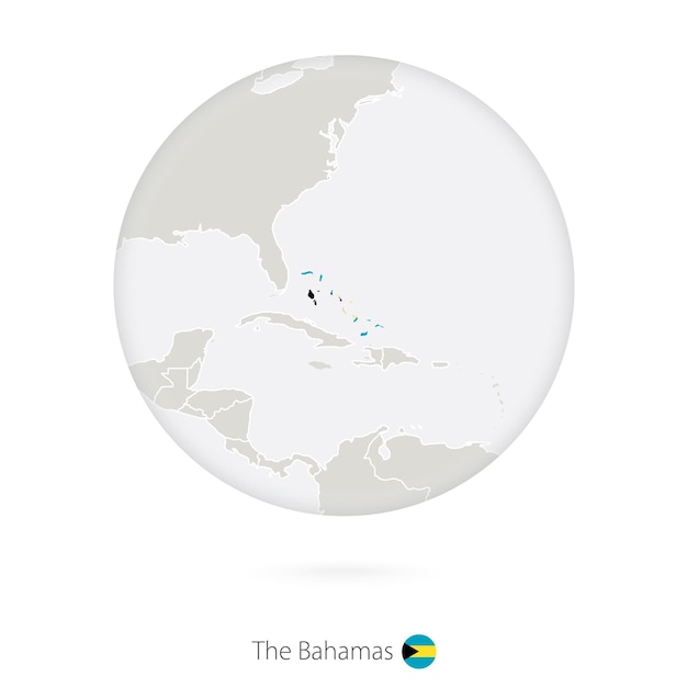 Mapa de las bahamas y la bandera nacional en un círculo el contorno del mapa de las bahamas con la bandera ilustración vectorial