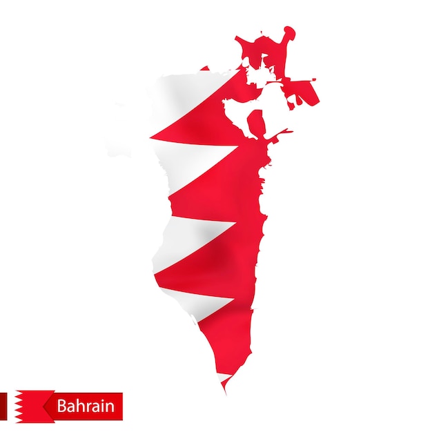 Mapa de Bahrein con banderas ondeantes del país