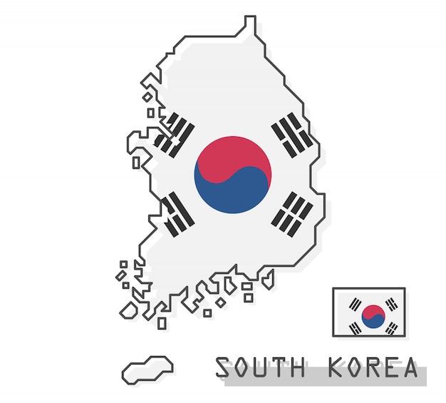 Mapa y la bandera de corea del sur