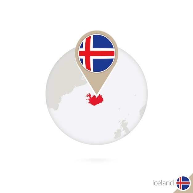 Mapa y bandera de Islandia en círculo. Mapa de Islandia, pabellón de Islandia. Mapa de Islandia al estilo del mundo. Ilustración de vector.