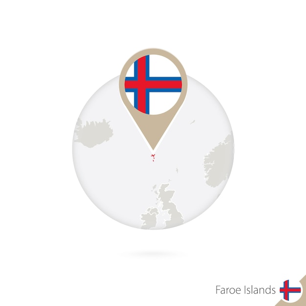 Mapa y bandera de las Islas Feroe en círculo. Mapa de las Islas Feroe, pin de la bandera de las Islas Feroe. Mapa de las Islas Feroe al estilo del mundo. Ilustración de vector.