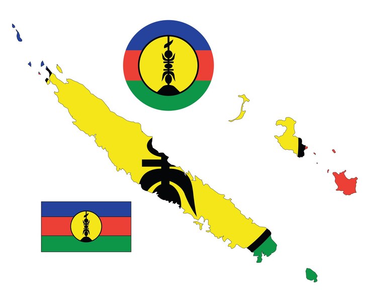 Vector mapa y bandera de nueva caledonia