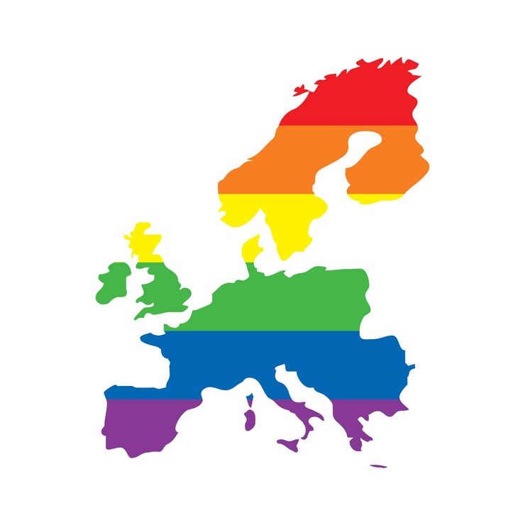 Mapa de la bandera del orgullo gay lgbtq de europa