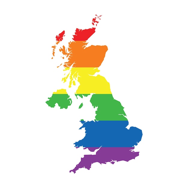 Vector mapa de la bandera del orgullo gay lgbtq del reino unido