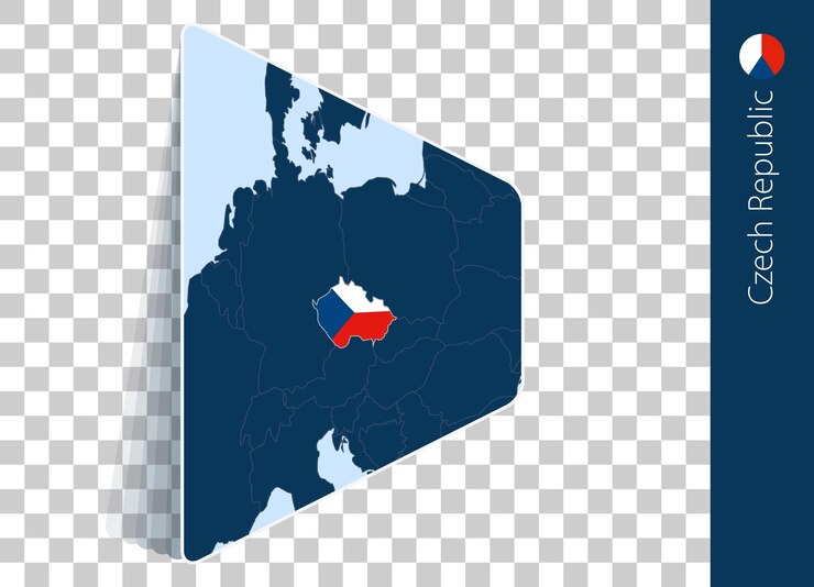 Vector mapa y bandera de la república checa sobre un fondo transparente