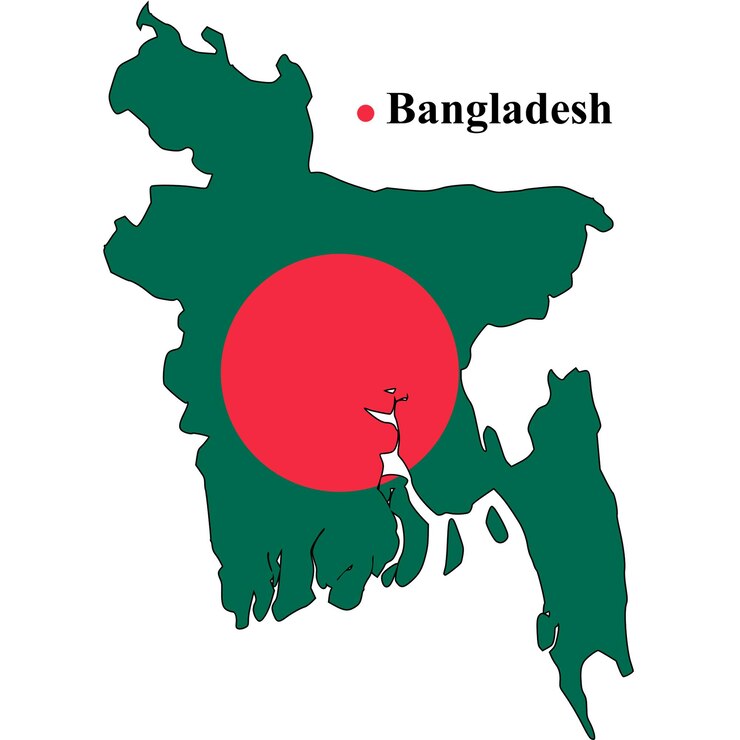 Mapa de Bangladesh con la bandera nacional
