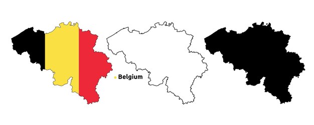 Mapa de Bélgica Contorno vectorial del país Bandera dentro del mapa Versión en blanco y silueta