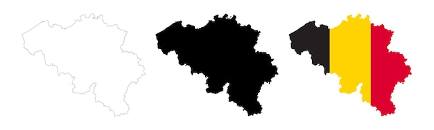 Mapa de Bélgica en varios estilos icono de contorno color negro frontera colores de la bandera Europa país vector