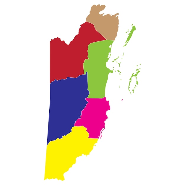 Mapa de Belice Mapa de Belice en seis regiones principales en multicolor