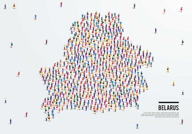 Mapa de Bielorrusia. Un gran grupo de personas se forman para crear una forma de mapa de Bielorrusia. ilustración vectorial