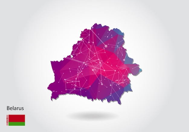 Mapa de bielorrusia poligonal del vector. Diseño de baja poli. mapa de triángulos sobre fondo blanco. gráfico de degradado de estilo polivinílico bajo triangular arrugado geométrico, puntos de línea, diseño de interfaz de usuario.