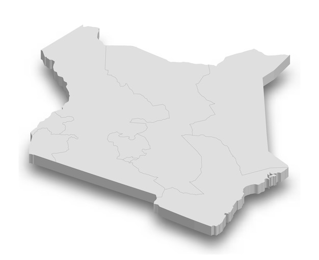 Mapa blanco de 3d de Kenia con regiones aisladas