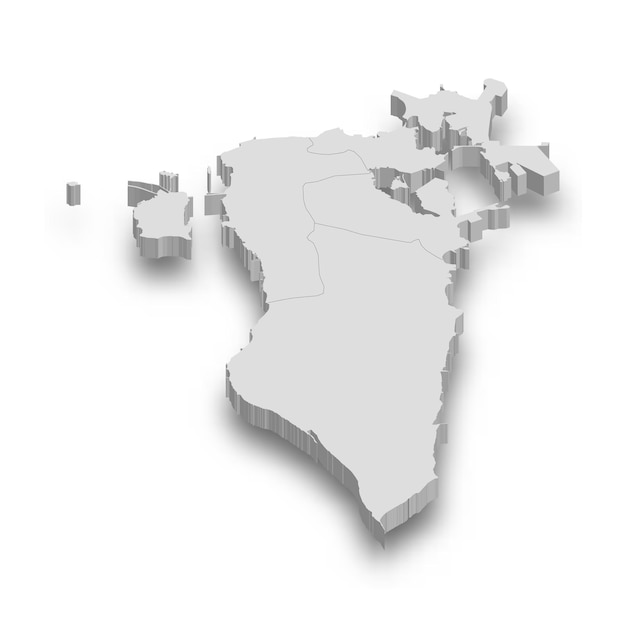 Mapa blanco de Bahrein 3d con regiones aisladas