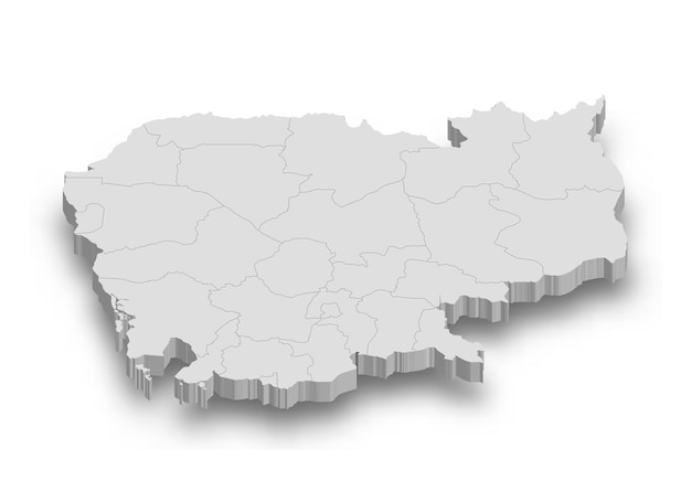 Vector mapa blanco de camboya en 3d con regiones aisladas