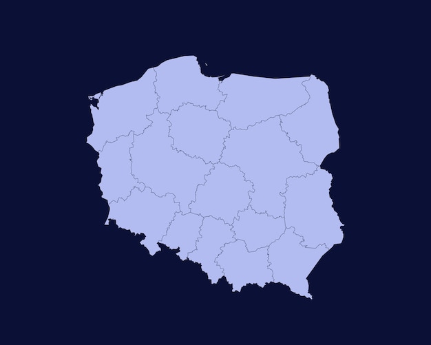 Mapa de borde detallado alto de color azul claro moderno de Polonia aislado sobre fondo azul Vector