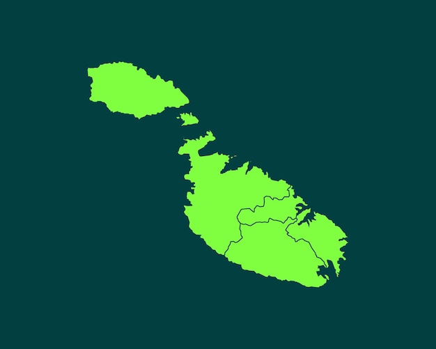 Mapa de borde detallado alto de color verde claro moderno de Malta aislado sobre fondo oscuro