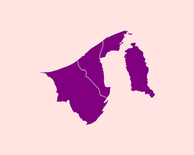 Mapa de borde detallado alto de color violeta de terciopelo moderno de brunei darussalam aislado en púrpura